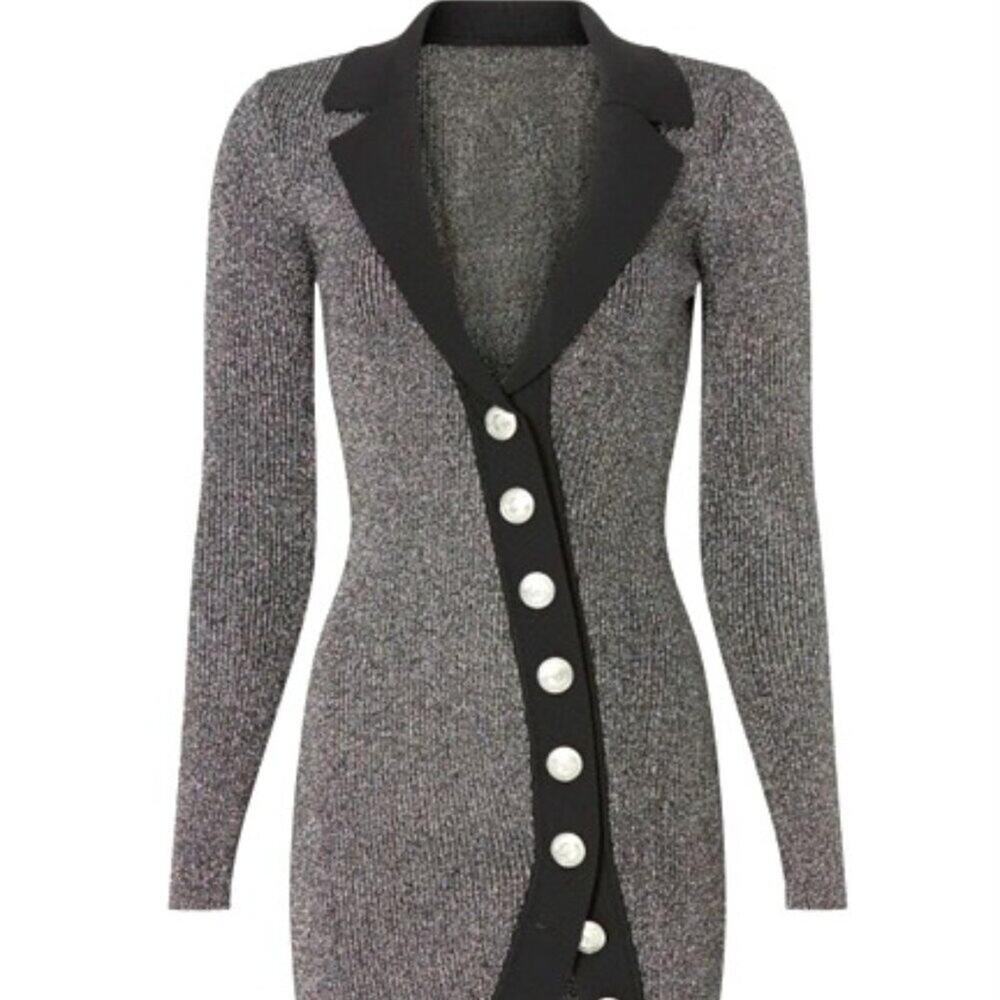 Retrofete Black and Gray Sweater Dress